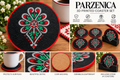 Parzenica 3D-printed coaster set of four with cork backing and black display stand