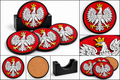 Polish Eagle 3D-printed coaster set of four with cork backing and black display stand